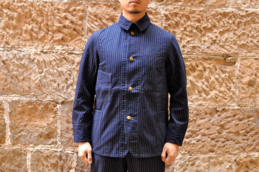 FREEWHEELERS "GOLDEN SPIKE" INDIGO WABASH WORK COAT