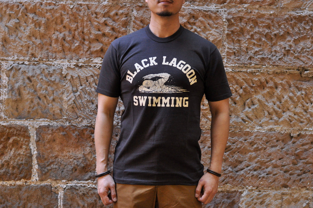 FREEWHEELERS "BLACK LARGOON" LOOPWHEELED TEE (JET BLACK)