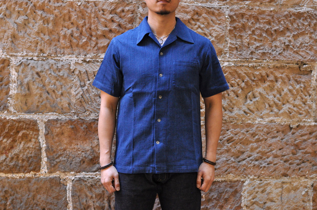 Samurai Indigo Sashiko Open Collar S/S Shirt