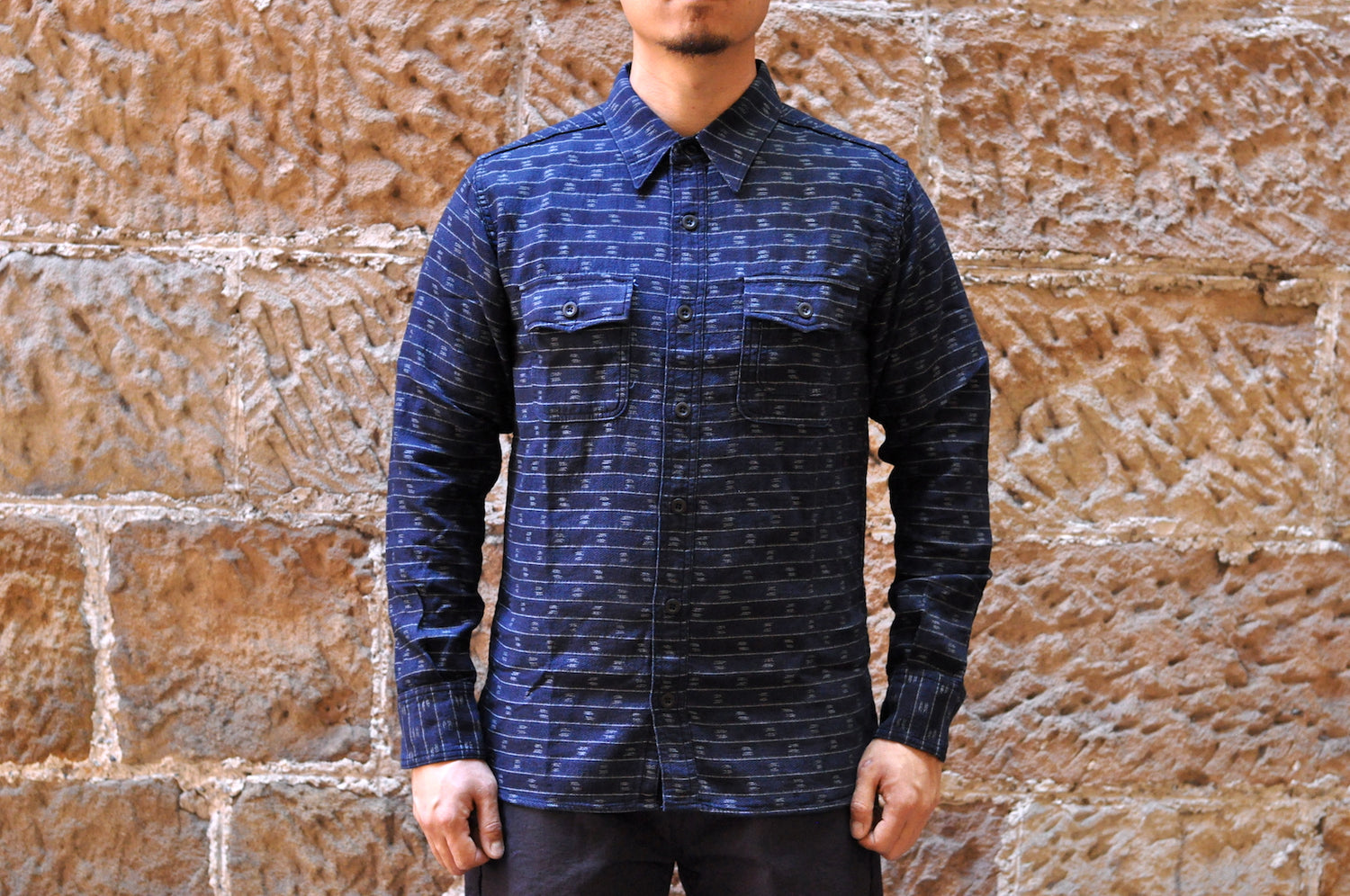 MOMOTARO INDIGO JACQUARD 'INDIANA' WORK SHIRT