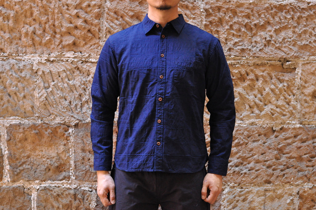 MOMOTARO INDIGO JACQUARD 'CHIMAYA' OXFORD SHIRT