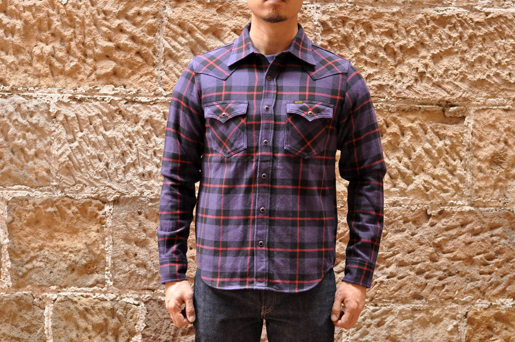 IRON HEART 14OZ ULTRA HEAVY FLANNEL WESTERN SHIRT (PURPLE RAIN)