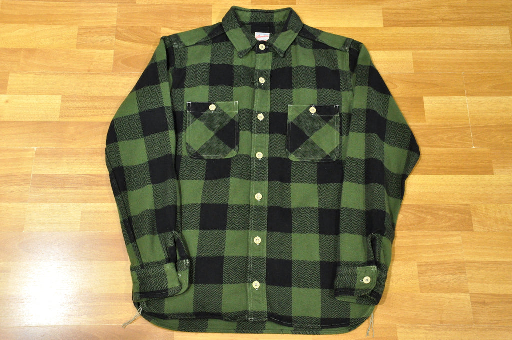 Momotaro 11oz Heavy Flannel Work Shirt (Olive)