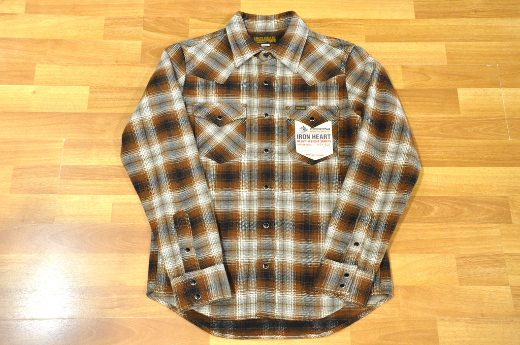 Iron Heart 14oz Ultra Heavy Flannel Western shirt (Brown)