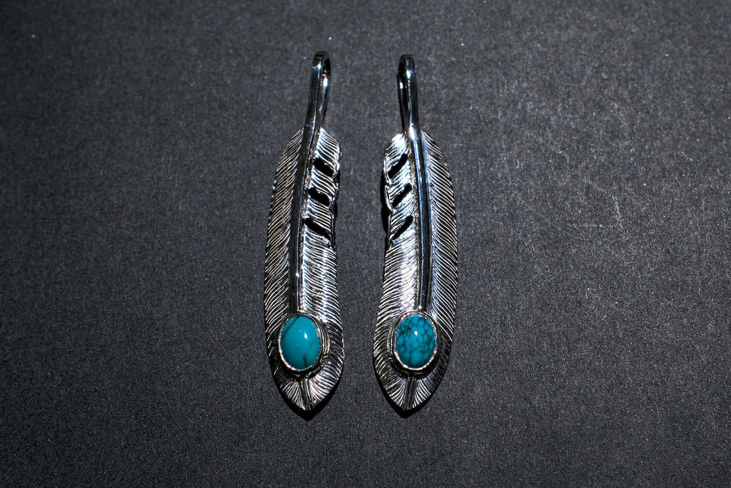 First Arrow's "Medium Feather With Turquoise" Pendant (P-521-TUR)