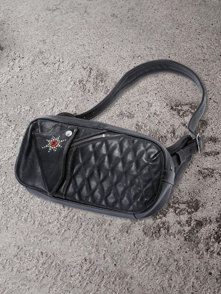 The Flat Head “Sunburst” Horsehide Shoulder Bag (Black)