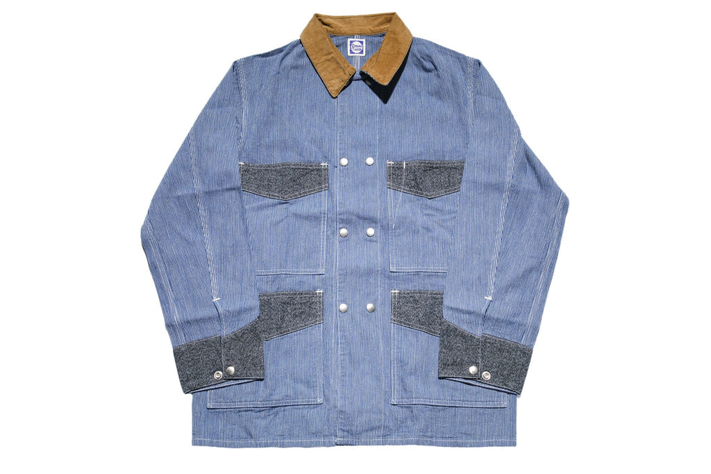 John Gluckow X Warehouse Co. 10oz Indigo Dyed Pinstripe Snap-Tite Chore Jacket