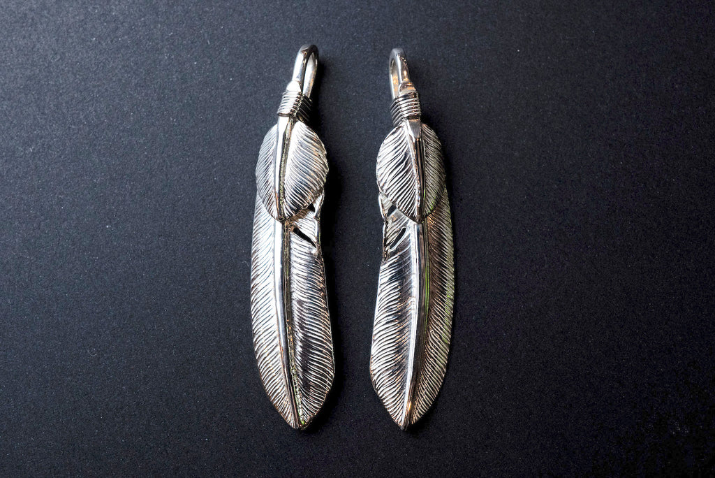 First Arrow's Silver Medium Feather With "Heart Feather" Pendant (P-515)