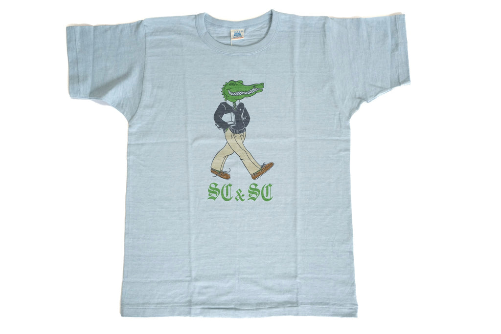 John Gluckow X Warehouse Co. 6oz 'Preppie Alligator' Loopwheeled Tee (Sax)