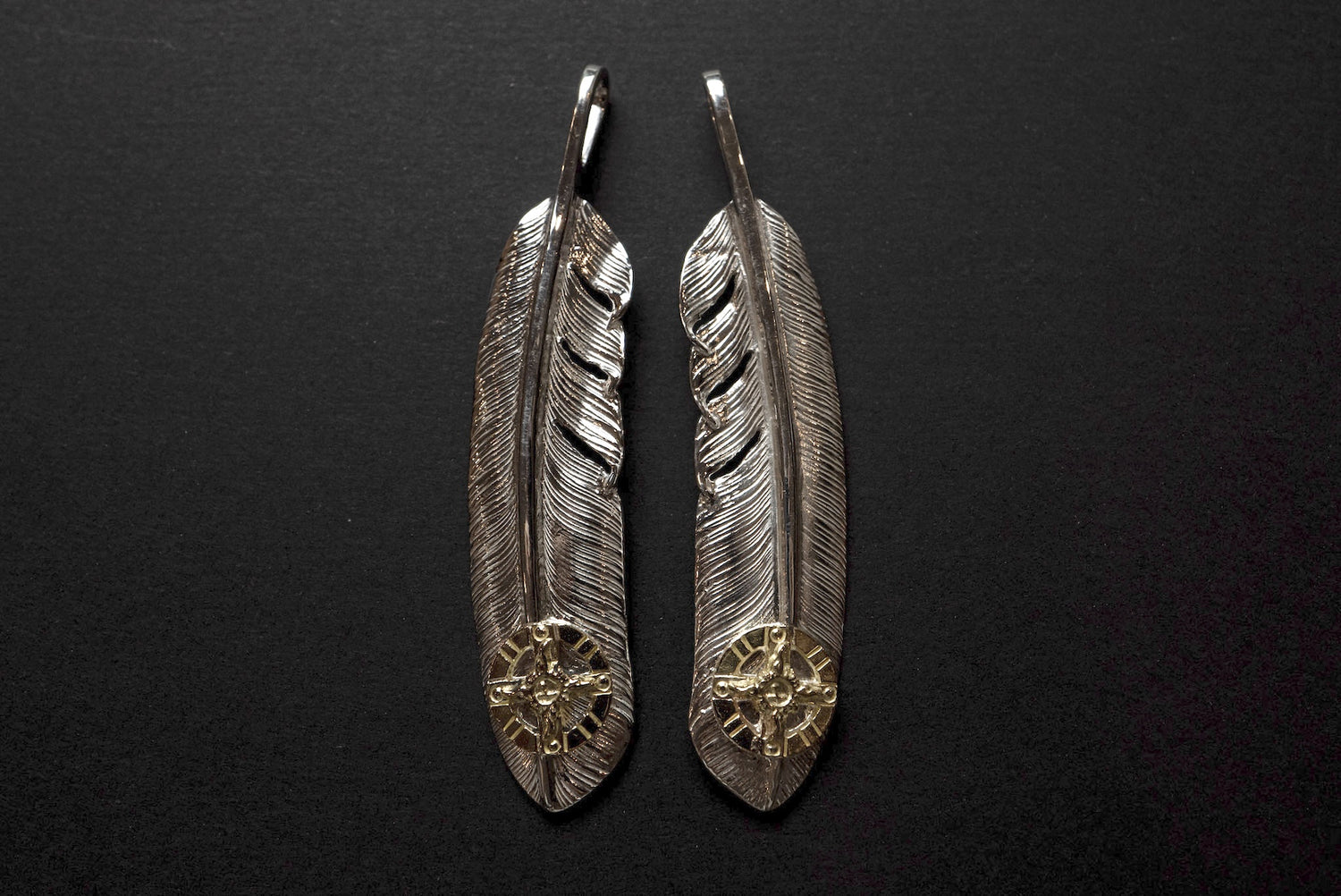 First Arrow's Large "Feather" Pendant With 18K Gold Medicine Mark (P-767)