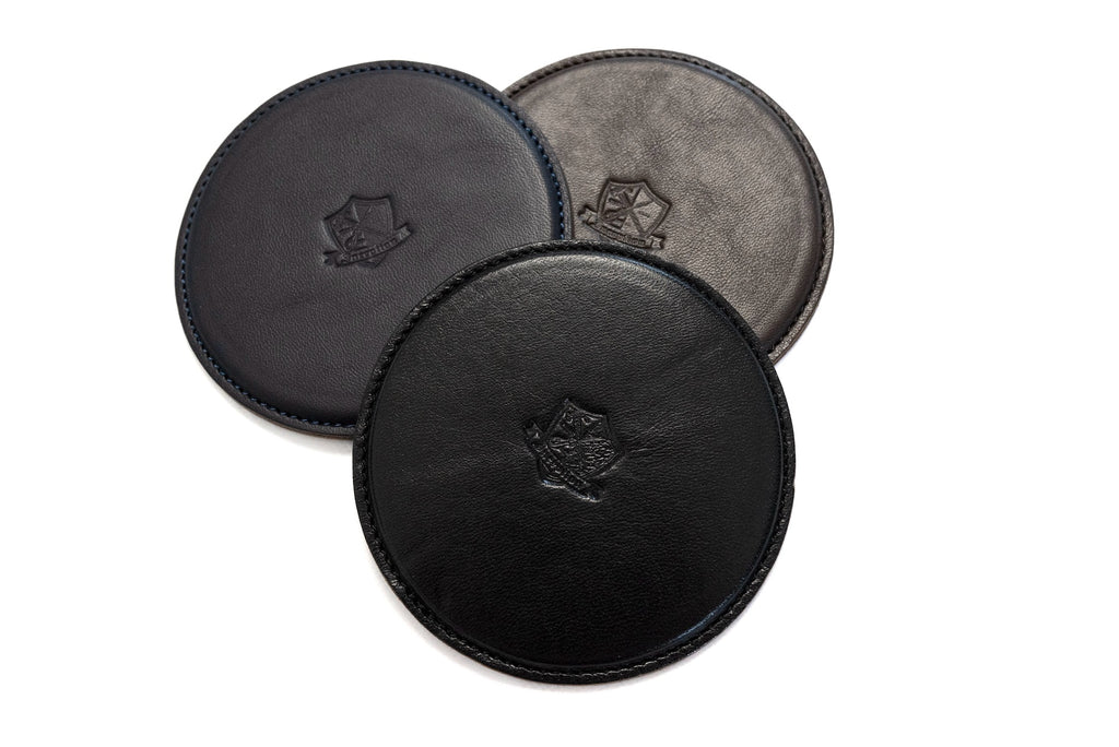 Inception by Accel Co. Horsehide Round Coasters (Black/Brown/Navy)