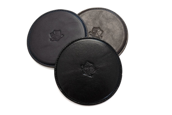 Inception Round Inception by Accel Co. Horsehide Round Coasters (Black/Brown/Navy ...