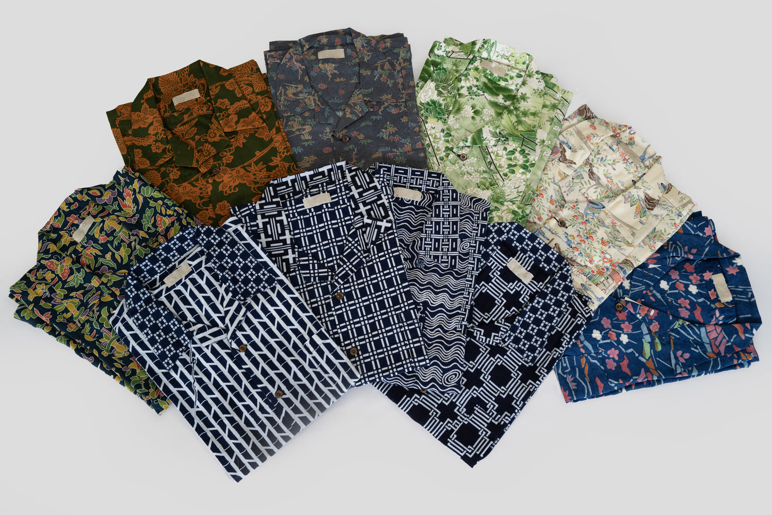 Maru Sankaku Peke by SDA Indigo "Yukata" S/S Open Collar Shirt (4 Different Designs)