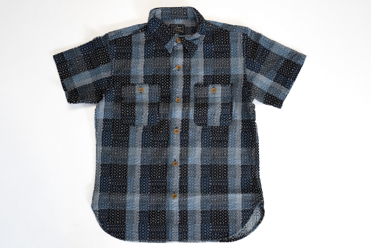 STUDIO D'ARTISAN 12OZ ”NORAGI“ SASHIKO S/S WORKSHIRT (INDIGO)