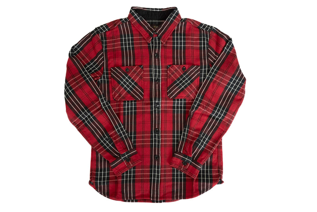 The Flat Head 11oz Selvage Flannel Workshirt (Black X Red)