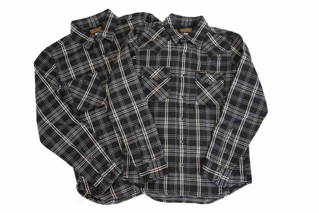 Iron Heart Ultra-Heavy Flannel HBT Check Shirt (Black X Grey)