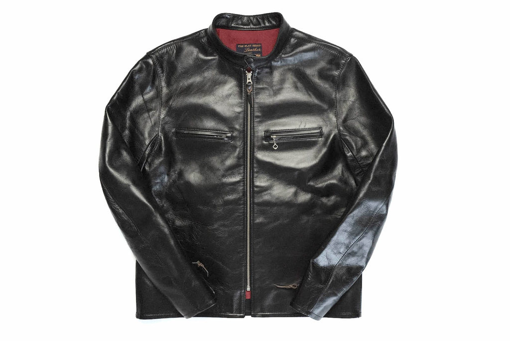 The Flat Head Horsehide Stand Collar Single Riders Jacket (Jet Black)