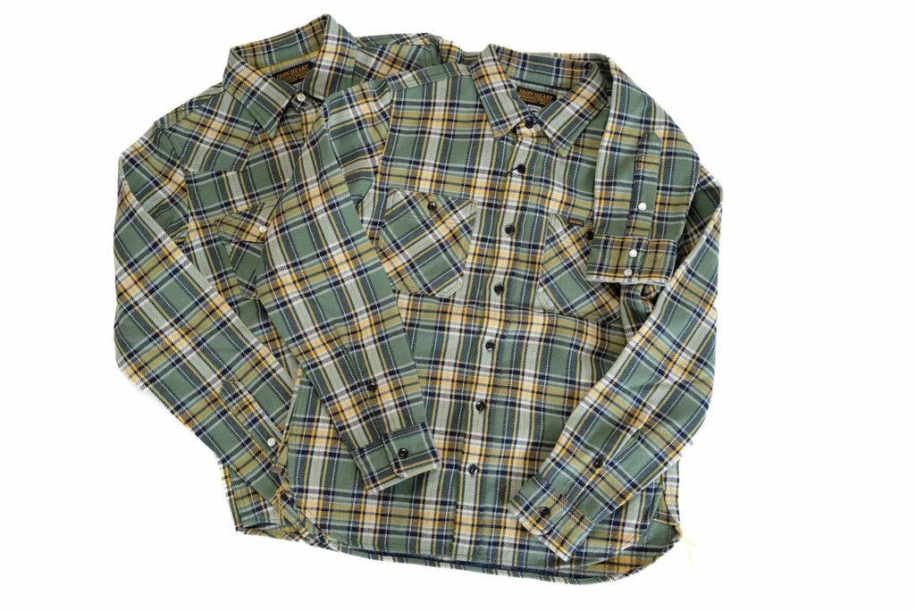 Iron Heart Ultra-Heavy Flannel Tartan Check Shirt (Wheat Grass)