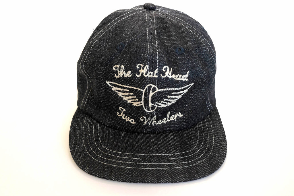 THE FLAT HEAD 10OZ DENIM "WHEELS" TRUCKER CAP (INDIGO)
