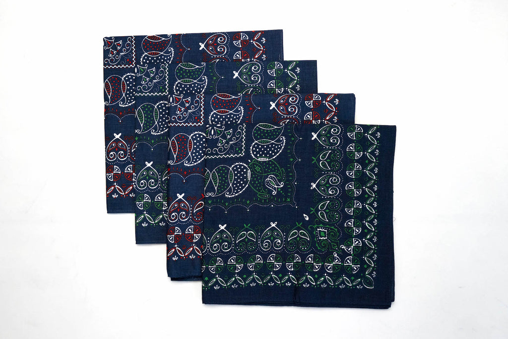 STEVENSON OVERALL CO. INDIGO PAISLEY SCARF and BANDANA (INDIGO X FERN / INDIGO X CHERRY)