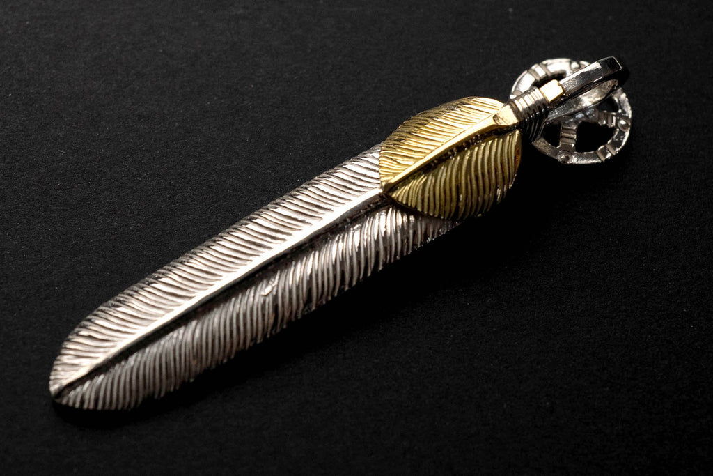 FIRST ARROW'S 25TH ANNIVERSARY "BLESSING" FEATHER PENDANT WITH 18K GOLD HEART FEATHER (ANN-25-01)