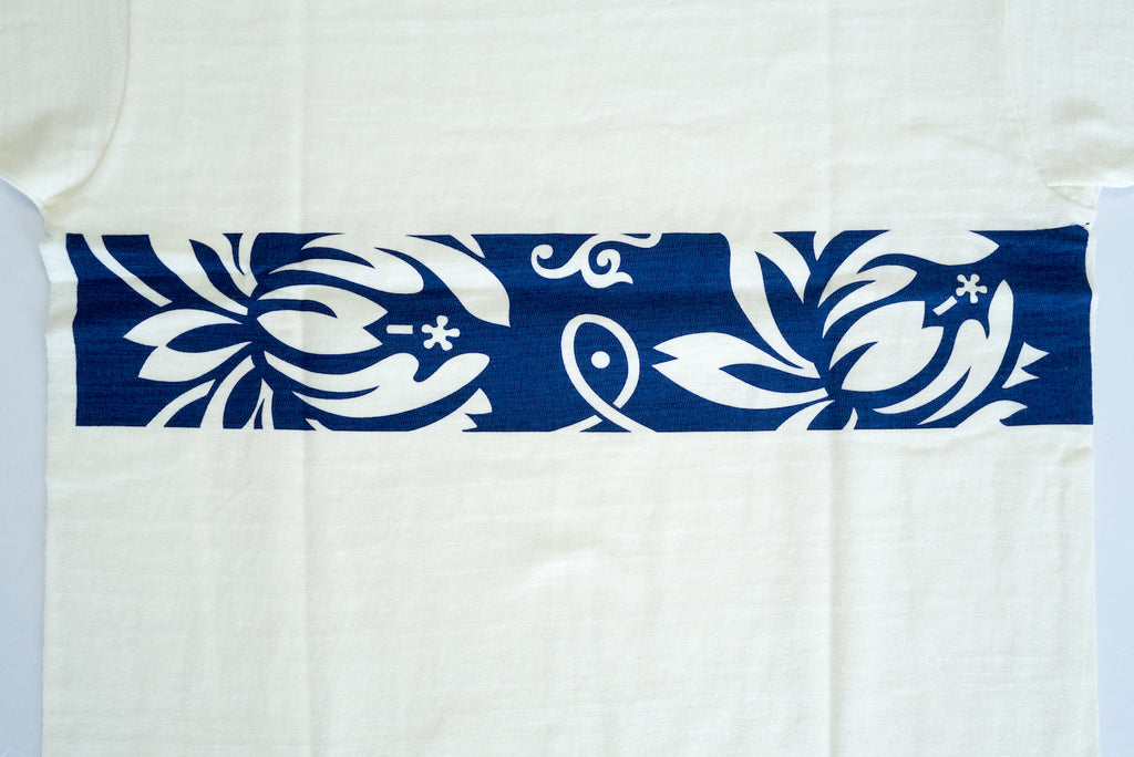 WAREHOUSE "FLORAL" 'BAMBOO TEXTURED' RINGER TEE (WHITE)