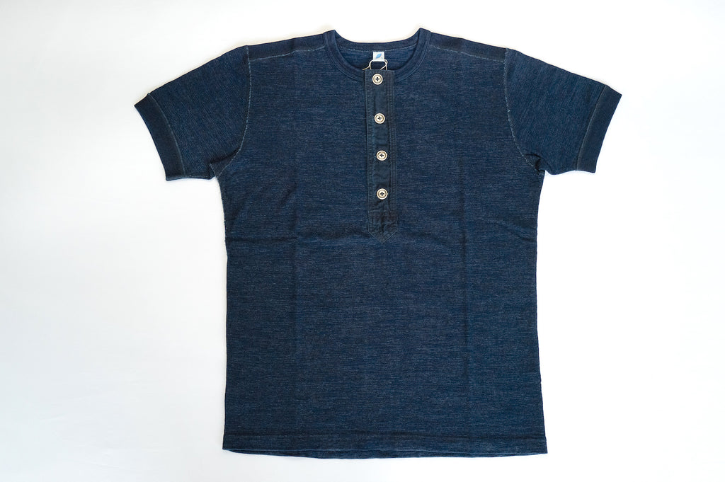 PURE BLUE JAPAN 7OZ INDIGO MILITARY STYLE "SLUB YARN" HENLEY TEE