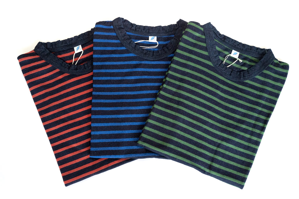PURE BLUE JAPAN 6OZ INDIGO BORDER TEE