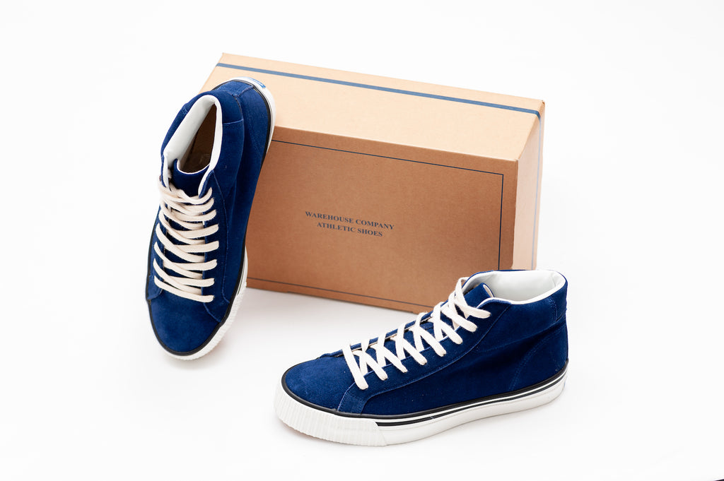 WAREHOUSE SUEDE HIGH TOP "FLYER" SNEAKERS (NAVY)