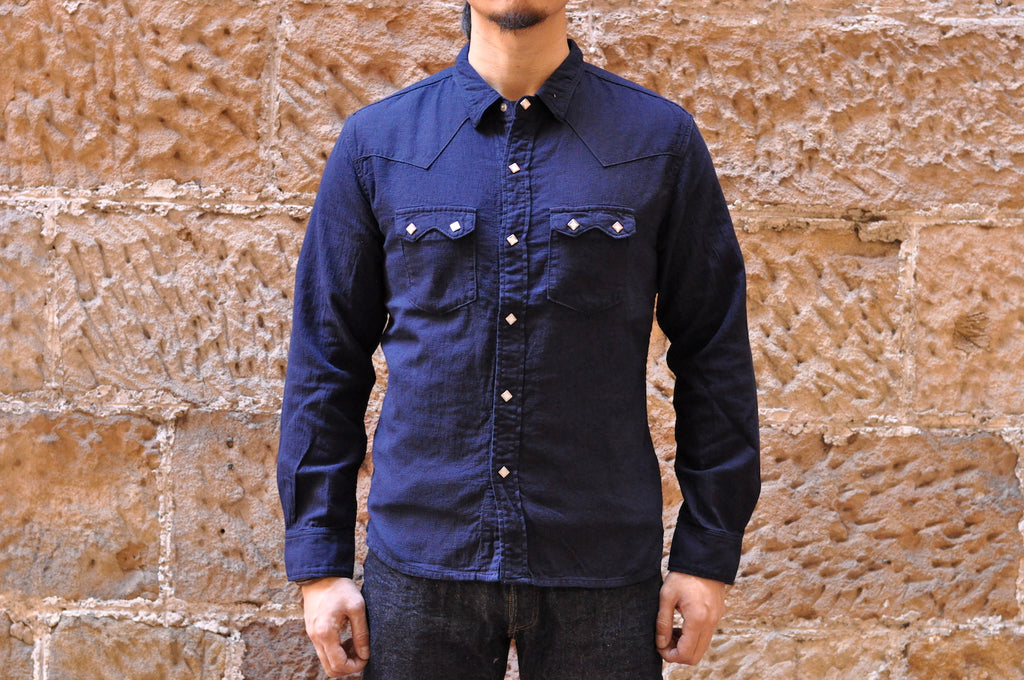 THE FLAT HEAD 8OZ INDIGO DOBBY WESTERN SHIRT