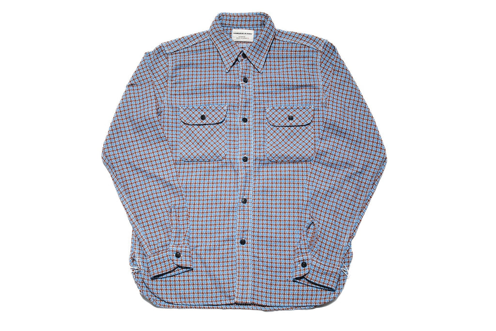 Samurai Indigo Dyed Heavyweight “Overseas Edition” Flannel Workshirt (Cheese Brown)