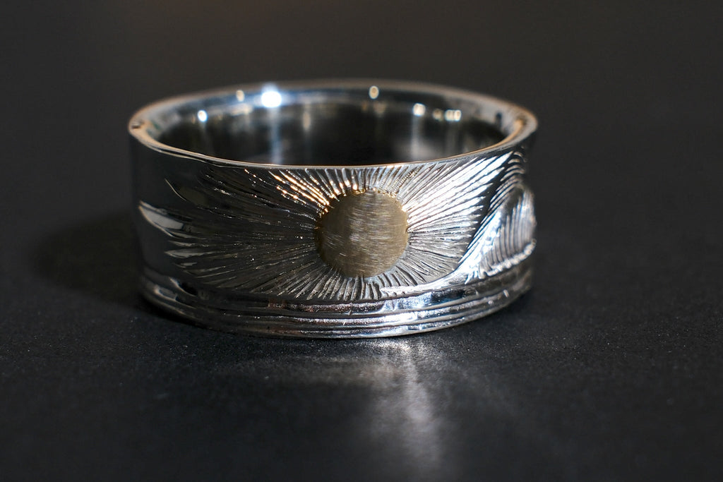 The One OCEAN "Rising Sun" Silver Ring with 18K Solid Gold Sun