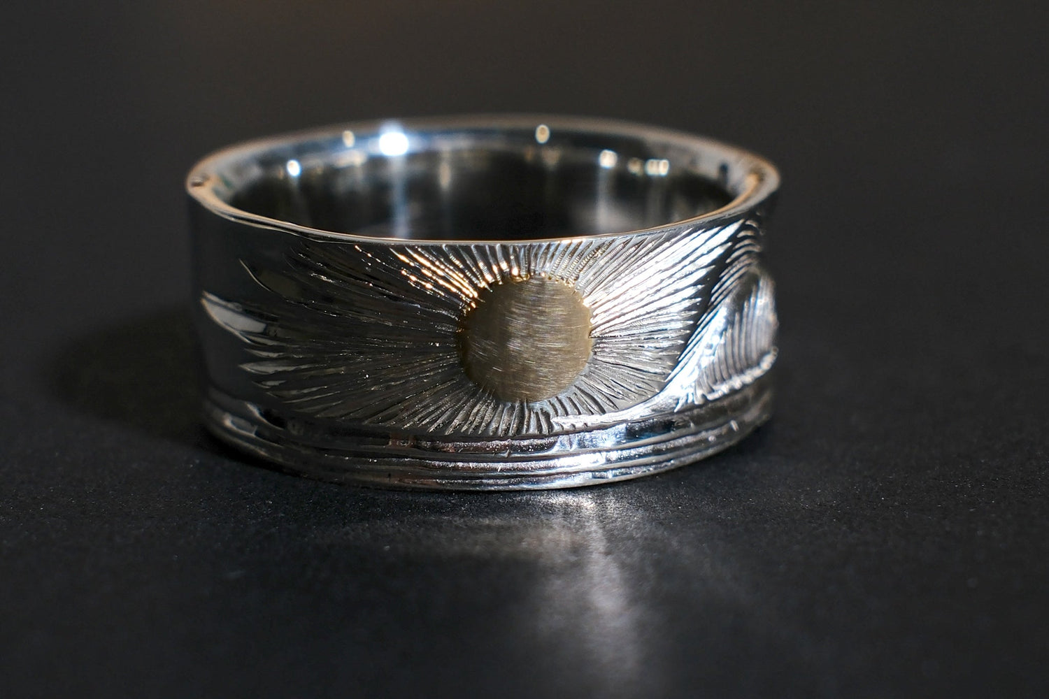 The One OCEAN "Rising Sun" Silver Ring with 18K Solid Gold Sun