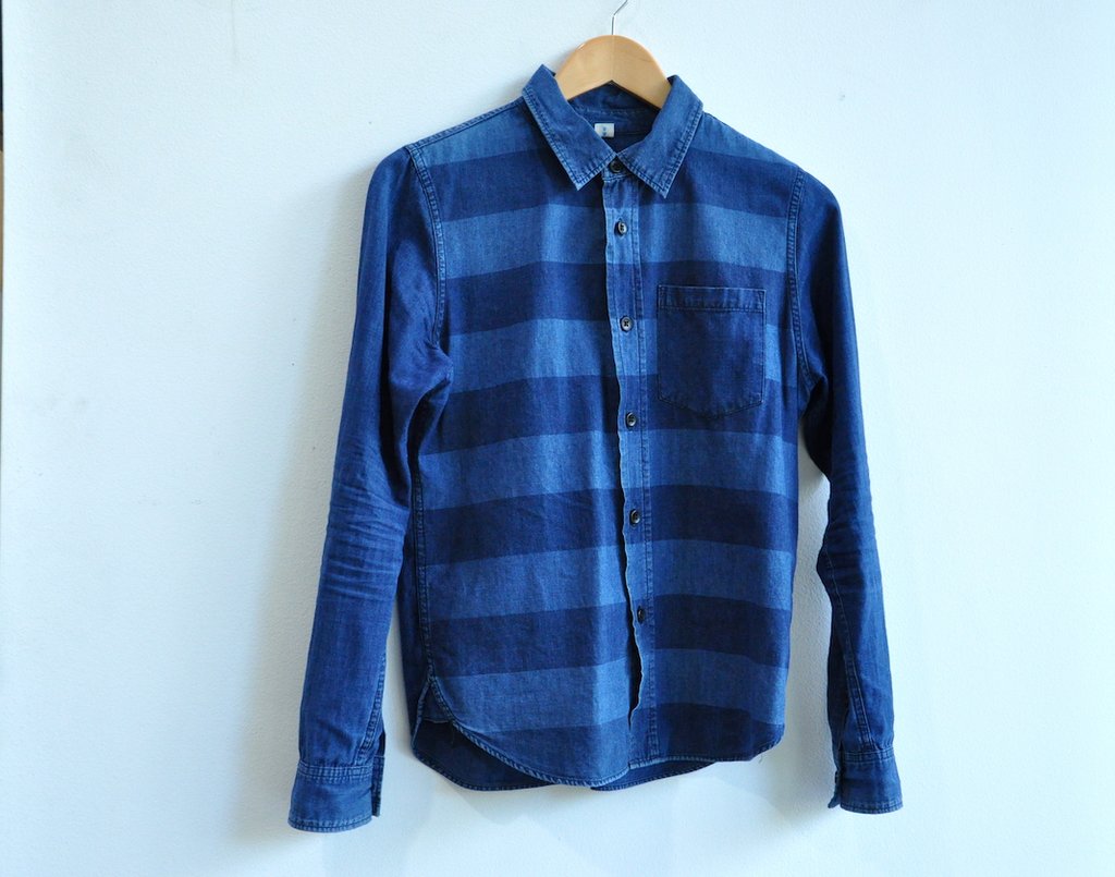 Pure Blue Japan indigo ‘Boarder’ chambray shirt 3 years in use