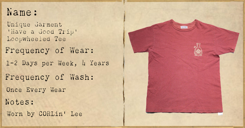 FILE 023: Unique Garment 'Have A Good Trip' Loopwheeled Tee (Burgundy) -- 4 Years of Wear