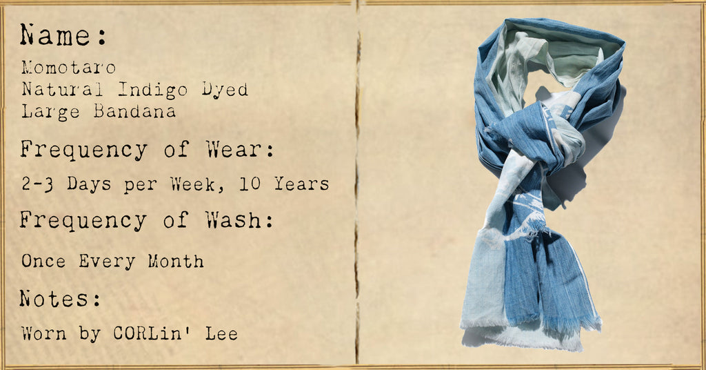 FILE 018: Momotaro Natural Indigo Dyed Large Bandana -- 10 Years of Wear