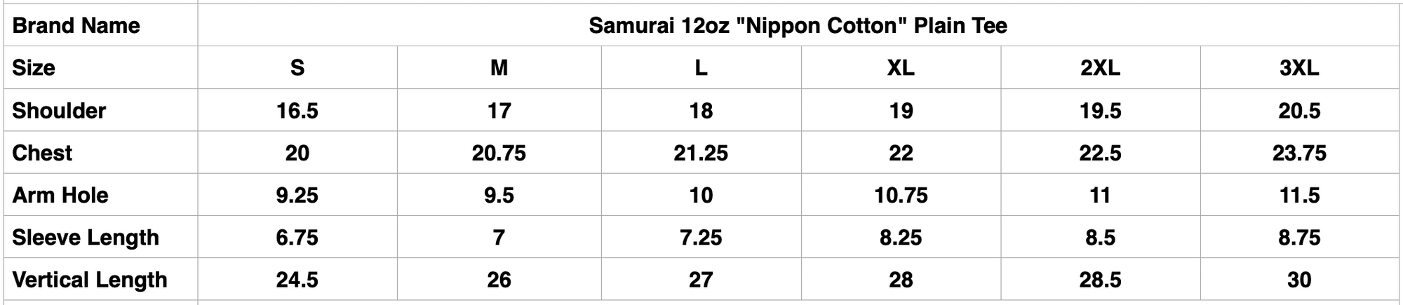 Samurai 12oz "Nippon Cotton" Plain Tee (Dark Kuri)