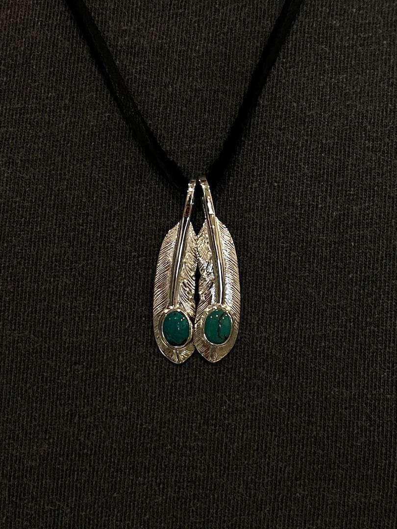 First Arrow's "Small Feather With Turquoise" Pendant (P-006-TUR)