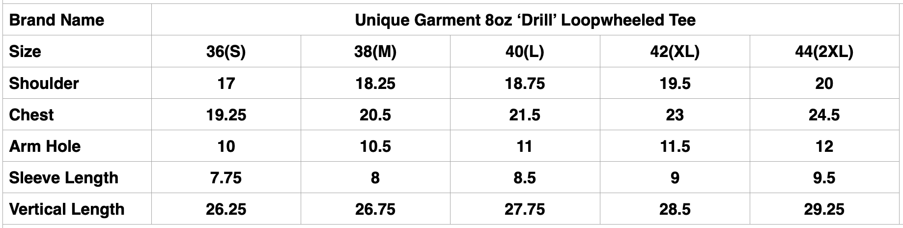 Unique Garment 8oz ‘Drill’ Loopwheeled Tee (Dawn Black)