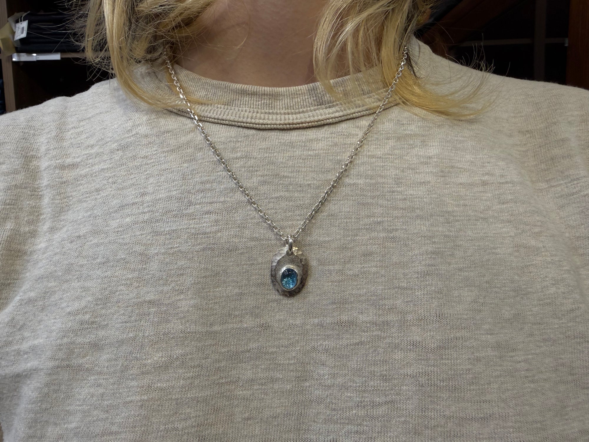 Legend Size Large "Plate" Pendant With Blue Topaz (P-3-BT)