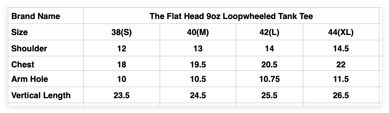 The Flat Head 9oz Loopwheeled Tank Tee (Natural Ivory)