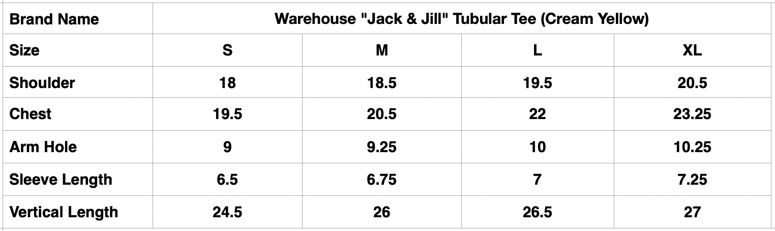 Warehouse 5oz "Jack & Jill" Tubular Tee (Cream Yellow)