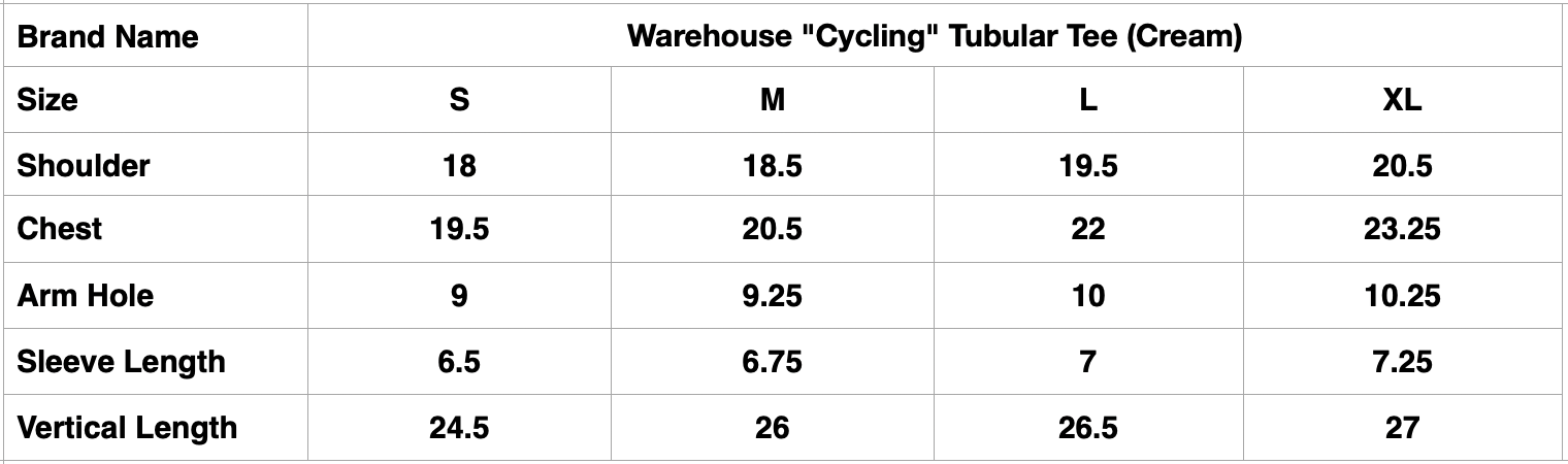 Warehouse 5oz "Cycling" Tubular Tee (Cream)