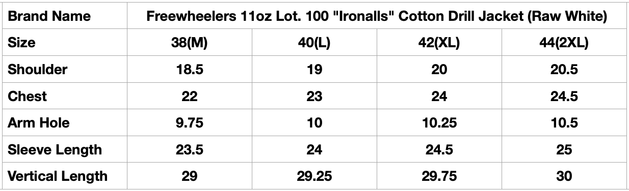 Freewheelers 11oz Lot. 100 "Ironalls" Cotton Drill Jacket (Raw White)