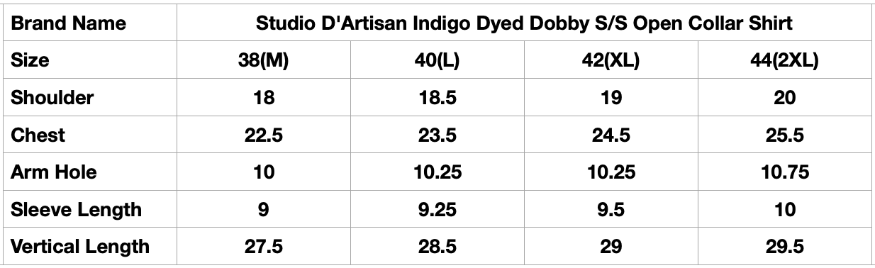 Studio D'Artisan Indigo Dyed Double-Layered Dobby S/S Open Collar Shirt