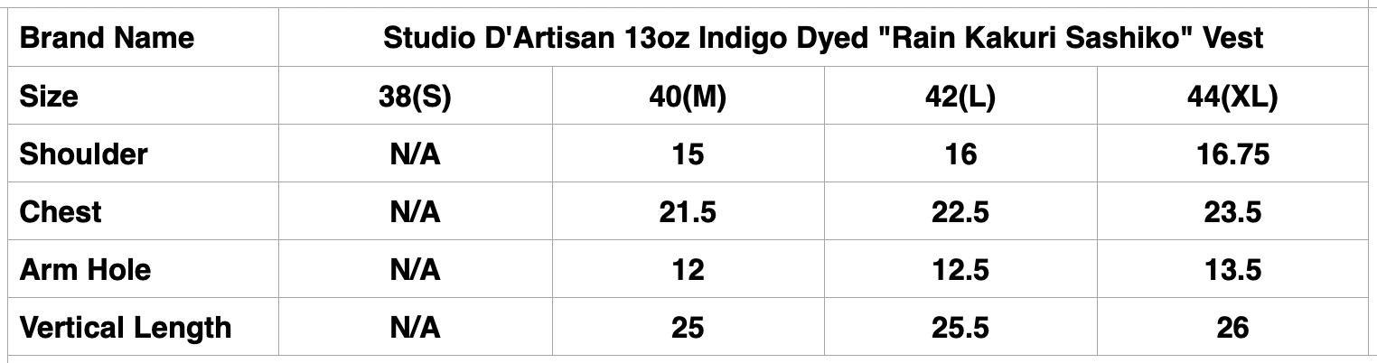 Studio D'Artisan 13oz Indigo Dyed "Rain Kakuri Sashiko" Vest