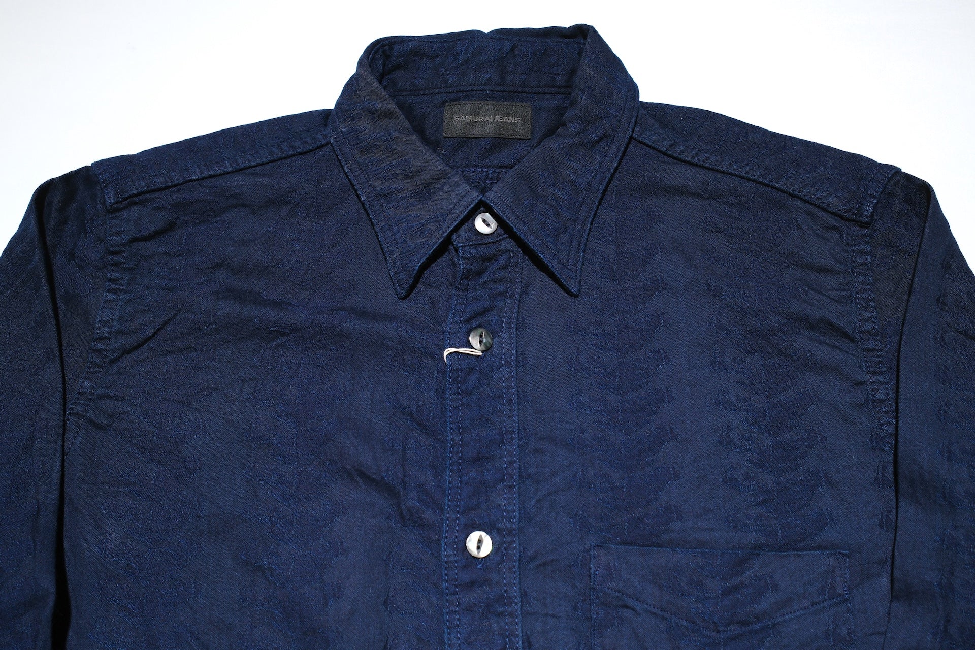 Samurai Indigo Dyed “Sengen Blossom” Jacquard Oxford Shirt (Overseas Edition)