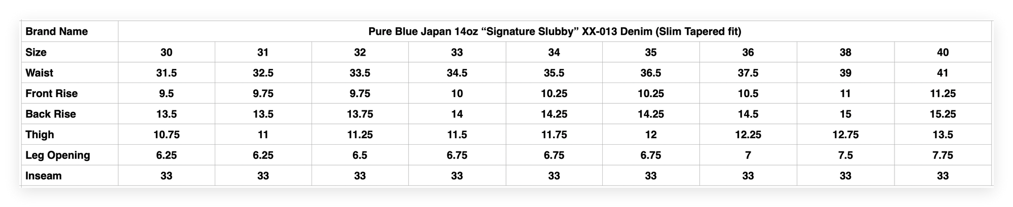 Pure Blue Japan 14oz "Signature Slubby" XX-013 Denim (Slim Tapered fit)