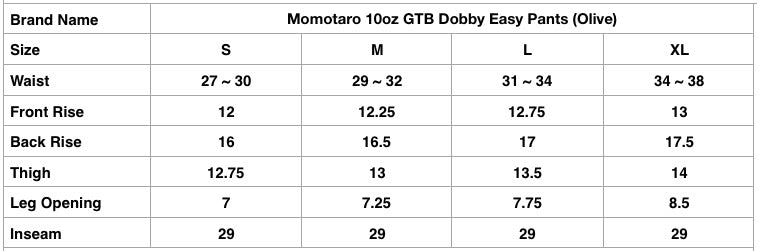 Momotaro 10oz GTB Dobby Easy Pants (Olive)