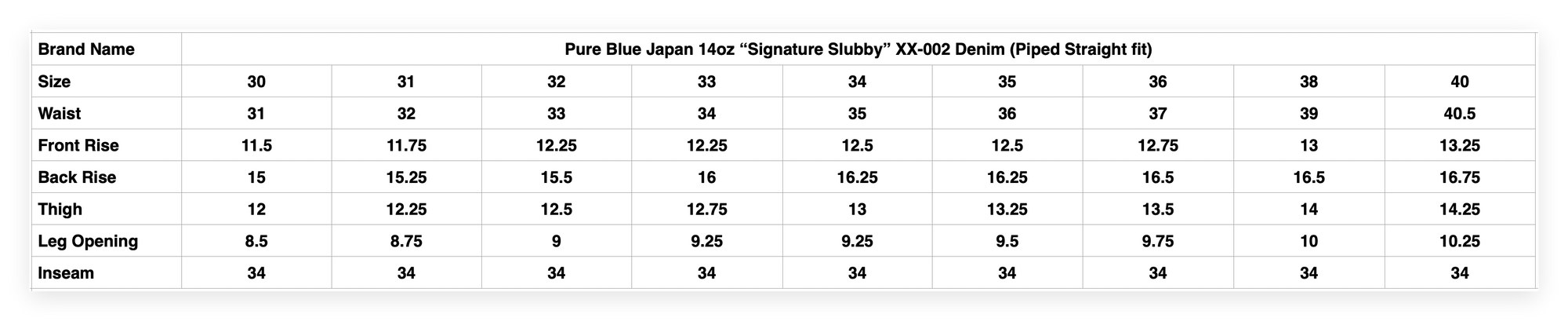 Pure Blue Japan 14oz “Signature Slubby” XX-002 Denim (Piped Straight fit)